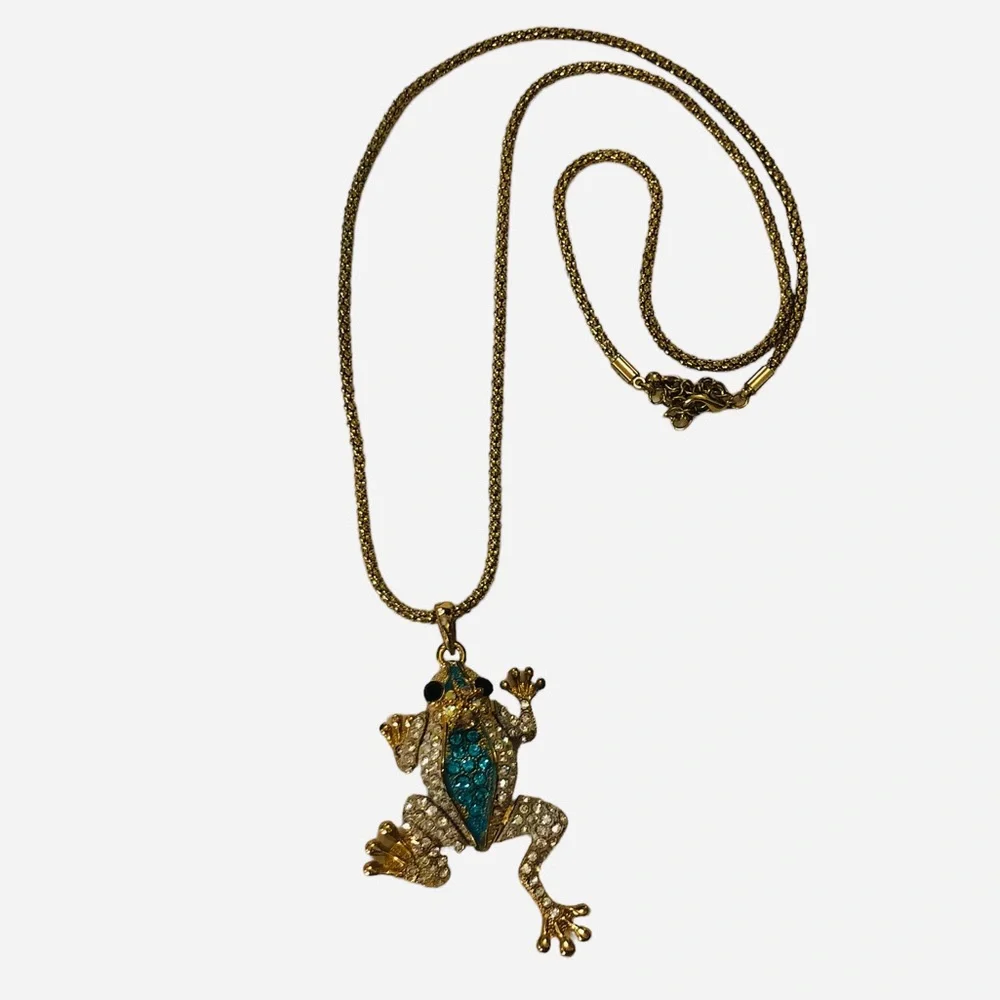 Frog Prince Rhinestone Encrusted Necklace - Picture 6 of 14